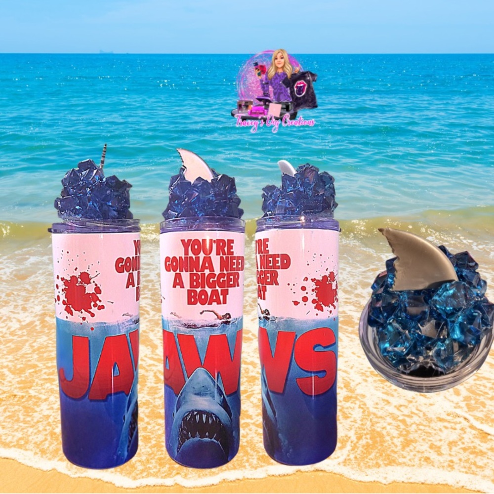 Jaws Shark Fin 20 oz Tumbler With Removable Magnetic Lid Ice Topper